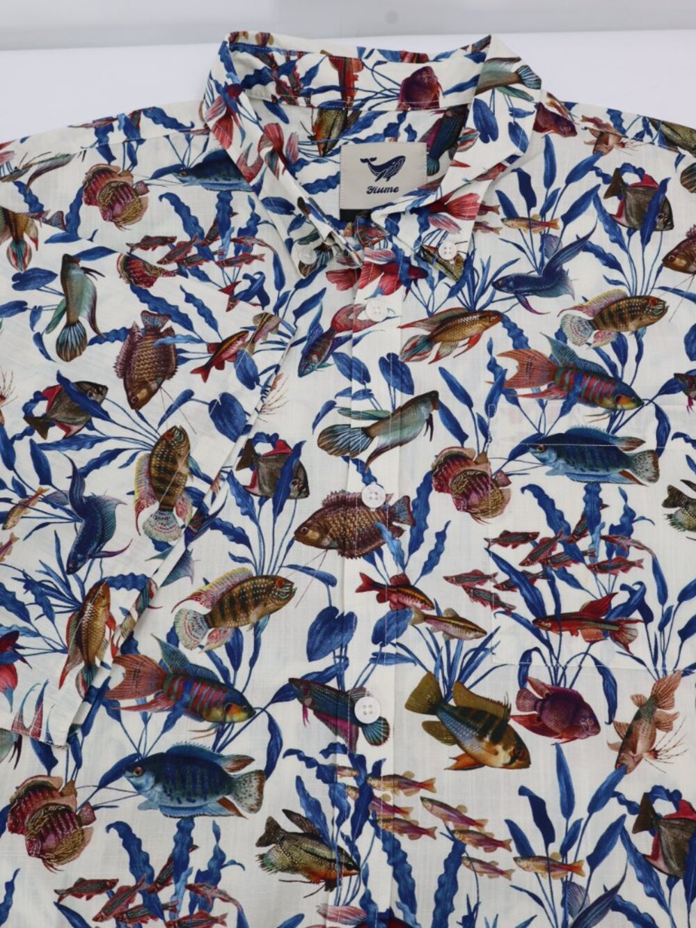 NWOT Yiume Shirt Mens 5XL Cotton Short Sleeve Button Down Tropical Fish Print